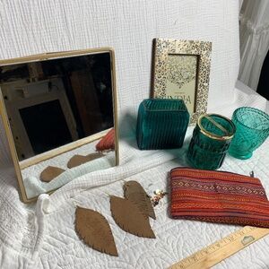 Boho funky decor earrings mirror bathroom items cheetah frame, zipper pouch dorm